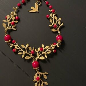 Cecile Jeanne Paris - vintage rare Gold and Red Leaf statement Necklace